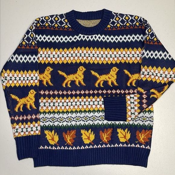 NEW Golden Autumn Sweater - Fall Golden Retriever Fair Isle Knit - KJP Blue - Picture 4 of 8